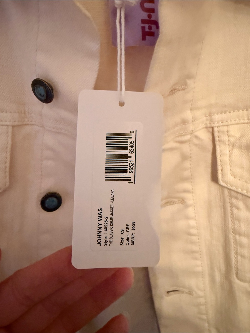 NWT | Jade Cream Denim Jacket with Teal & Magenta Embroidery | Sz Xs - Picture 3 of 3